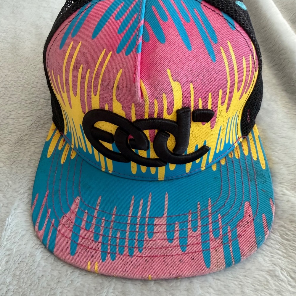 Insomniac Hat Mens OS Multi EDC Paint Drip Trucker Snapback Festival Mesh Cap